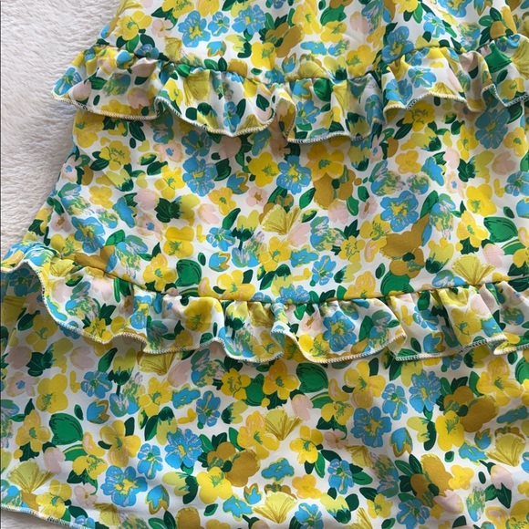 Kirundo Blue and Yellow Floral Print Smocked Puff Sleeve Off Shoulder Dress - Picture 10 of 14